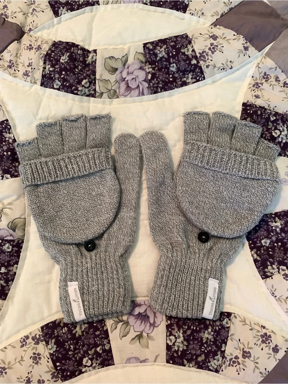 Unisex Gray Young Living brand Convertible Mittens - Cozy Fingerless Gloves